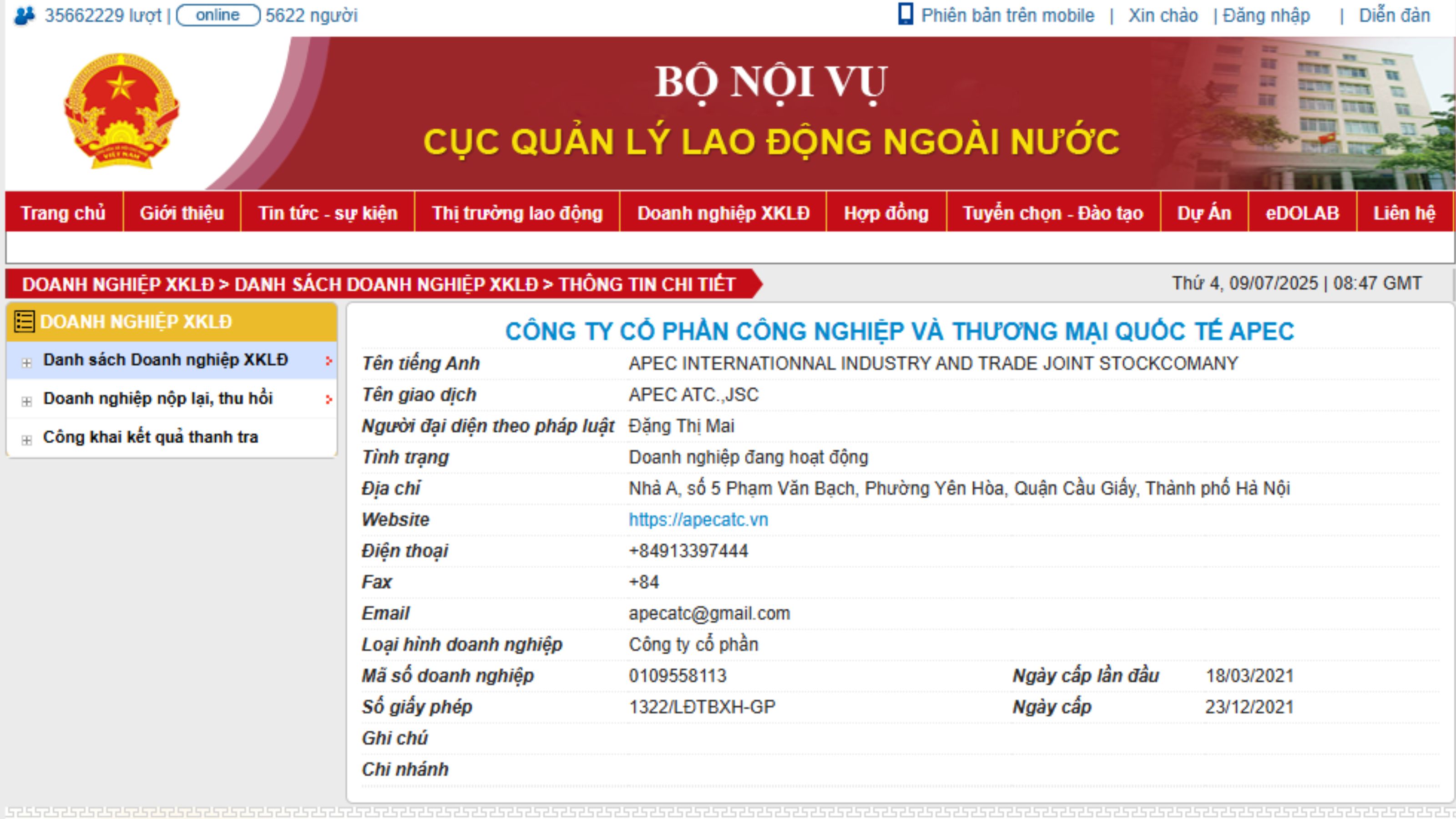 APEC - Giấy phép xuất khẩu lao động trên Dolab